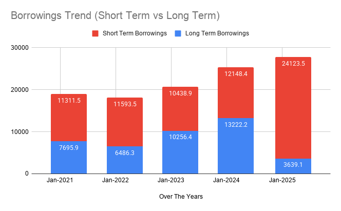 Borrowings Trend: Short-Term vs Long-Term